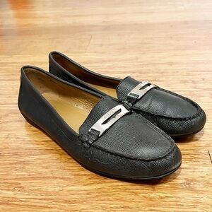 Coach Olympia Cross Grain Leather Black Slip-On Driving Loafers Shoes. Size 10